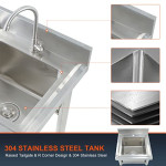 Kitchen Single Trough Sink Stainless Steel Wash Basin, Stand Type Large Capacity Portable Reinforced Bracket Sink, Easy to Install