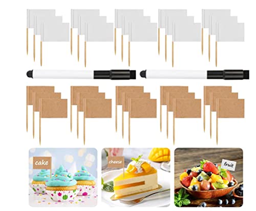 200pcs Mini Blank Toothpick Flags Food Flags Labels for Party Blank Food Flags with 2 Pen Flags for  Sticks Fruit Sticks (3.5�2.5cm?