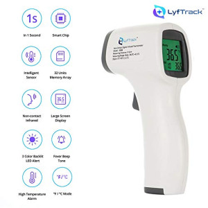 LyfTrack LCD Non-Contact Digital Infrared Thermometer, Body & Object Temperature Measurement, 3 Color Display with Memory Function, IR988 Black