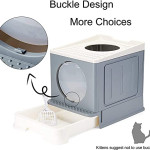  Foldable Cat Litter Box with Lid, Enclosed Cat Potty,Top Entry Cat ToiletCat Litter Scoop,Proof Litter Box for Cats,Drawer Type Cat Litter Pan (Beige+Grey)