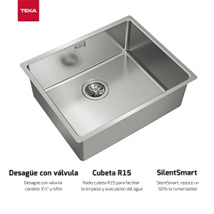 Teka 115000005 Kitchen Sink Made Of Stainless Steel With A Single Bowl Linea Rs15 50.40 3 W/Ovf Sp-115000005, GrayMin