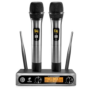 TONOR Wireless Microphone,Metal Dual Professional UHF Cordless Dynamic Mic Handheld Microphone System for Home Karaoke