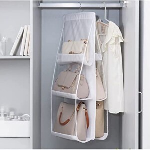 DLORKAN Foldable Storage Rack, Bag Storage, Hanging, Holds 6 Pieces, Closet Storage, Wall Hanging, Pocket, Double Sided Storage, Space Saving, Washable