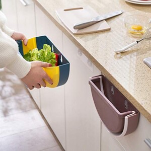 Hanging Trash Can Kitchen Cabinet Door Collapsible Garbage Bin Wastebasket Garbage Container without Cover for Home Office (Coffee)