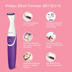PHILIPS Essential Bikini Trimmer. Trim. Shave & Style. Mini Shaving Head Included. Portable. Battery , Brt38315, Whitepurple
