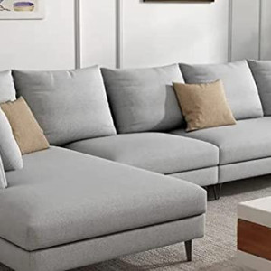 Nordic style L shape wooden sofa set designs living room, drawing room office school sofa set (Right, Light Grey)
