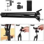 Video Stand Phone Holder Articulating Arm Phone Mount Table Top Arm Articulating Phone Stand Tablet Phone Holder for Streaming Phone Baking Crafting