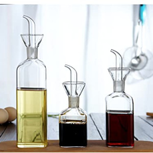 Oil Bottle Glass Olive Oil Dispenser Bottle Glass Set, 2 Pcs  Cooking Vinegar Measuring Dispenser with  and BBQ (250ml + 500ml)
