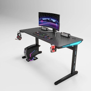 (MAF-D209)-Gaming the table Desk with LED Lights, 120cm PC Computer Desk, K Form Gaming Home and Office Computer Desk Desk with Handle Rack, Cup Holder