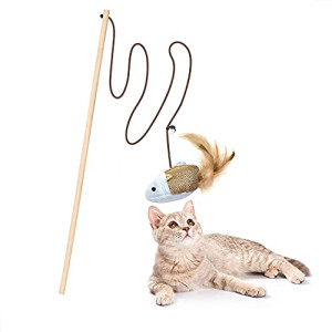 1 Pcs Cat Toy Feather Cat Interactive Toy Bell Pole Toy Feather Tease Cat Supplies Mouse Tease Cat Stick Hemp Rope Tease Cat Stick (Flax Mouse)