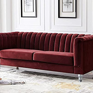 Luxury Design European Style Living Room Sofa Set Furniture Design Modern Velvet Fabric 3 Seater Sofa (Mehroon)