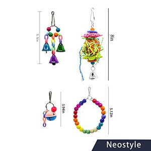  (10 Pcs) Bird Toys Parrot Cage Toys Swing Hanging Toys with Bell Hammock Hanging Perch Toy
