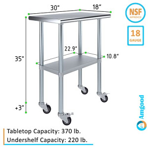 Generic 18 x 30 Stainless Steel Work Table with Casters | Heavy Duty Metal Utility Table On Wheels | Kitchen Island Cart