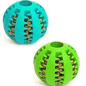 Dog Toy Ball, Nontoxic Bite Resistant Ball for Pet Dogs Puppy Cat, Food Treat Feeder Chew Tooth Cleaning Exercise Game IQ Training 7CM,(Pack of 1), Assorted
