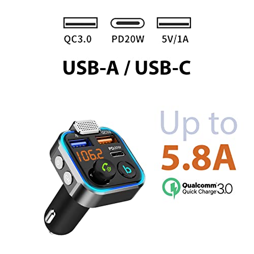 Ultimate FM Transmitter and Car Charger - Bluetooth 5.0, Fast Charging, Hi-Fi Music Stereo, Hands-Free Calling, Voice Assistant Compatible