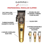 GAMMA+ X-Ergo Professional Cordless Clipper 9V Microchipped Magnetic Motor, 3 Custom Lids in Matte Chrome