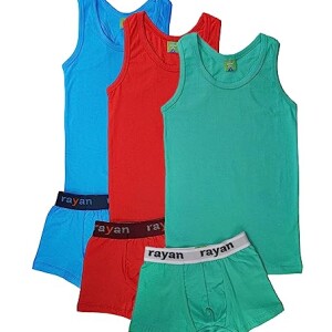 3 - Pieces Underwear Vest and Boxer Colored Cotton for boys
