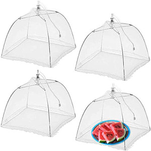Mesh Food Covers Tent Umbrella 4 Pack Large 17 inch Reusable and Collapsible Parties Picnics BBQs Keep Out Flies Bugs Mosquitoes
