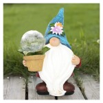 Garden Gnome Statue - Resin Gnome Figurine Carrying Magic Orb with Solar LED Lights, Outdoor Summer Decorations for Patio Yard Lawn Porch, Ornament
