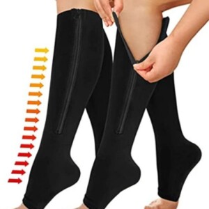Compression Socks for Women & Men with Zipper, 2 Pairs  Open Toe Calf Knee High Compression Stocking,Black