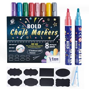 The Best Crafts Chalk Marker, 8 Metallic Colors Bold Chalk Pens, Dual Tip Liquid Chalk Pens for Painting and Drawing, Art Supplies for Kids, Students