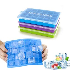 Ice Cube Trays 3 Pack, Top1Shop Silicone Ice Tray with Removable Lid Easy-Release Flexible Ice Cube Molds 24 Cubes per Tray for Cocktail, Whiskey, Baby Food, Chocolate, BPA Free