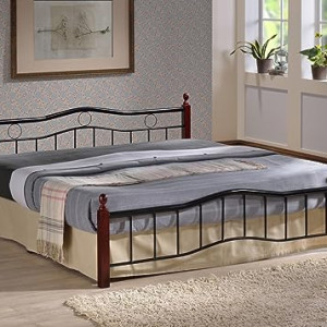MAF Wood And Steel Bed MAF-7888 KING Size 190x180 With Wooden Legs Cherry Brown