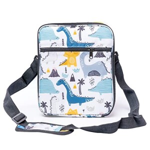 TM Lunch Bag for Kids, White color Dinosaur Insulated Blue Lunch Bag & Side Mesh Pocket, for Boys Girls, Child Thermal Tote Cooler Bag Po
