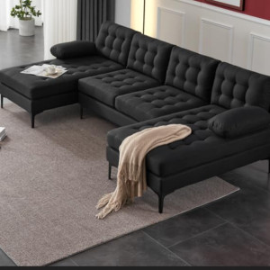U-shaped sofa for the bedroom with comfortable legs for the living room living room decor. (Black)