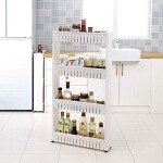 Organizer For Laundry Room kitchen Bathroom, Mobile Shelving Unit Organizer with 4 Large Storage Baskets, Gap Storage Slim Slide Out Pantry Storage Rack for Narrow Spaces