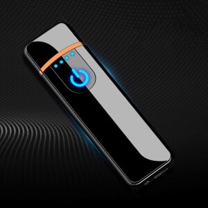 Rechargeable Metal-Body USB Electronic Lighter Windproof Touching Fingerprint LED Sensor Screen Double-sided Ignition Flameless and no-gas Lighter - Black