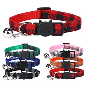 6 Pack Breakaway Cat Collars with Bell, Classic Plaid Kitten Collar Adjustable 7-12in Soft Safety Buckle Collars for Kitty