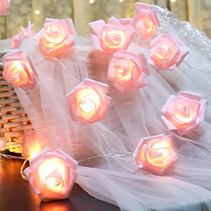 New Year Decorations 5M 50 LED Rose String Lights, Home Room Decor Lights, Decor for Indoor Outdoor Party  Day Gift for Her (Pink Rose, 5)