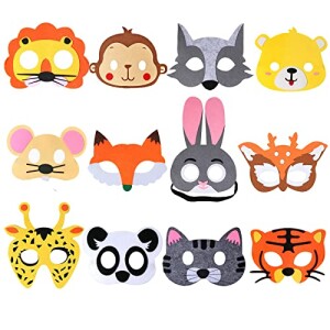 12 Piece Animal Masks Animal Costume Party Favors with 12 Different Animal Face for Petting Zoo Farmhouse Jungle Theme Birthday Party Halloween Masks Dress-Up Party Supplies