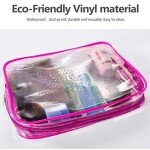 3pcs Clear Portable Makeup Cosmetic Toiletry Travel Bath Wash Storage Bag Transparent Waterproof Pouch Organizer Make Up Bag, Pink