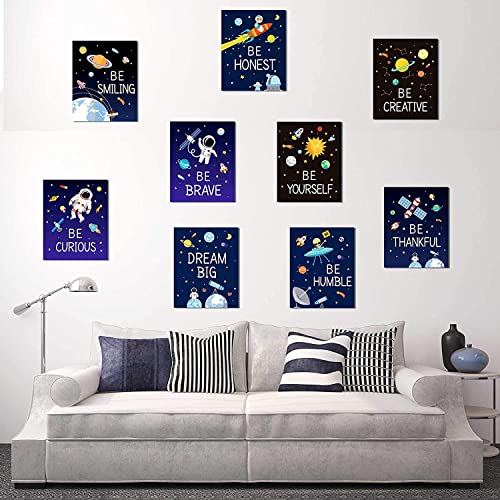 Outer Space Wall Art Decor Posters, Astronaut Canvas Wall Prints Solar System Planet Unframed Space Posters Decor, 8 x 10 Inch (9 Pcs)