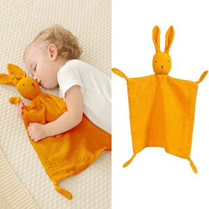 Baby Security Blanket for Unisex, Cotton Muslin Lovey Blanket Snuggle Bunny Rabbit Toy for Newborn Baby Boys Girls Soothing Stuffed Animal Toys