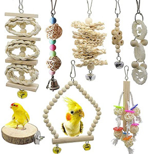(8 Packs) of Bird Parrot Swing Chewing Toys,Natural Wood bird cage accessories Cockatiels, Conures, Finches,Budgie,Macaws, Parrots, Love Birds