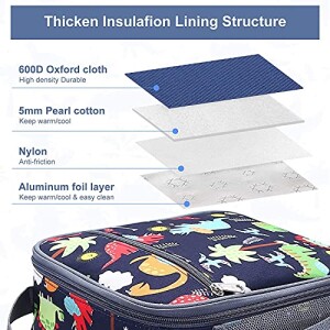 Lunch Bag for Kids,Dinosaur Insulated Blue Lunch Bag & Side Mesh Pocket, for Boys Girls, Child Thermal Tote Cooler Bag Portable Leak Proof