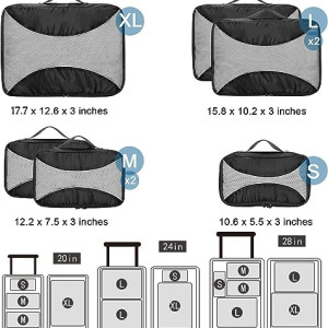 G4Free 3pcs/6pcs/7pcs Packing Cubes Suitcase Organiser Packing Bags  Value Set for Travel Home Storage, Black, (1S+2M+2L+1XL)-6PC, Suitcase