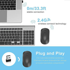 Wireless Keyboard and Mouse (2.4G) Compact,Ergonomic and Slim - Portable Keyboard Mouse - Windows/PC/Laptop/Tablet/Smart TV (Black Grey)
