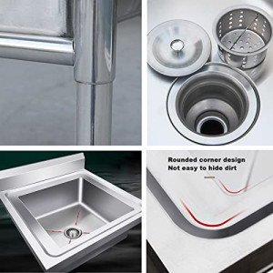 Kitchen Sink,304 Stainless Steel Utility Sink Upgraded Free Standing Commercial Sink for Kitchen, Laundry Single Bowl Sink