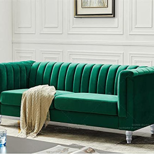 Luxury Design European Style Living Room Sofa Set Furniture Design Modern Velvet Fabric 3 Seater Sofa (Green)