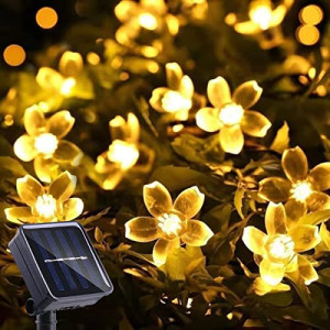 Solar Light Outdoor Garden Lights, 7 Meters 50 LEDs, 8 Flash Modes with Tail Plug Connectable Cherry Light for Party, Patio, Wedding