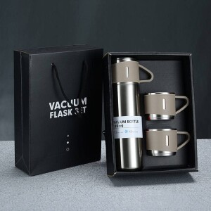 Stainless Steel Vacuum Insulated Flask, Double Wall Thermal Bottle with Lid 3 Mug for Hot & Cold Drink Water, Tea, Coffee, Travel Mug Thermos (500 ML) Assorted Colour