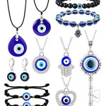 11Pcs Evil Eye Necklace Pendant for Women Men Leather Rope Evil Eye Earrings Protection Bracelet Jewelry Set Evil Eye Charms