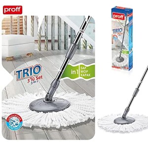 REKO - Turbo Star Spin Mop and Buckets Sets, Microfibre Flat Mop Bucket wirh 1 extra trio Telescopic Handle, Mop and Bucket Kit for a Deep Clean with Two Refills, RED and BLACK