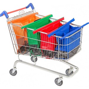 4 Pieces Foldable Shopping Cart Reusable Eco-Friendly Grocery Storage Bags