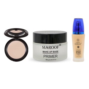 MAROOF Makeup Base Primer With Face Powder And SPF30 Liquid Foundation Combo Multicolour Pack of 3