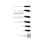 EDENBERG 8 Pcs Kitchen Knife Set with Magnetic Stand | Premium Knife Set & Revolving Stand- Set of 8, Black & Silver
